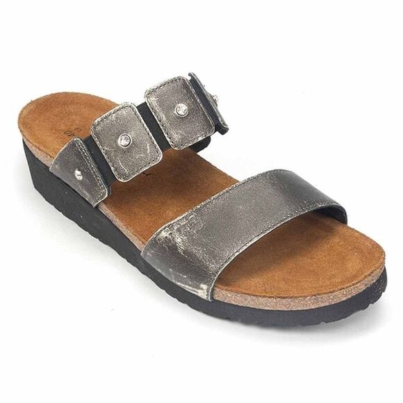 Naot Ashley Metallic Leather Studded Rhinestone Slide Sandals Sz 8 - Picture 1 of 7